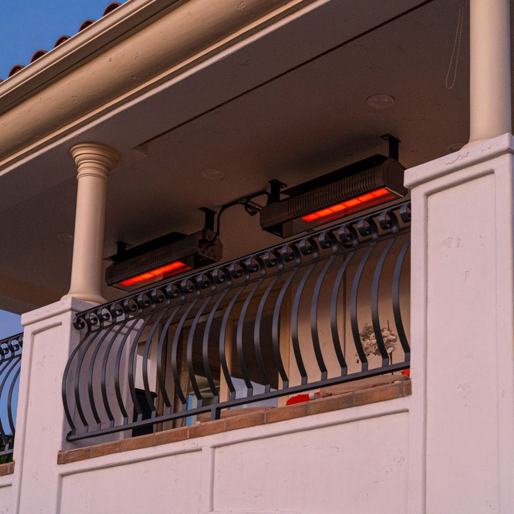 2 SunStar Glass Ceiling Mounted Infrared Gas Heaters spaced 2 ft apart