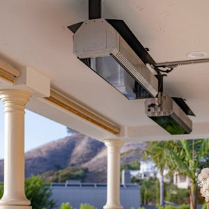 SunStar Glass Ceiling Mounted Infrared Gas Heaters in outdoor area
