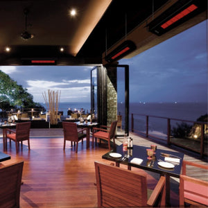 SunStar Glass Infrared Gas Heaters Ceiling Mounted in Al Fresco Dining Area