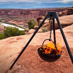 camping with the cowboy cauldron fire pit grill