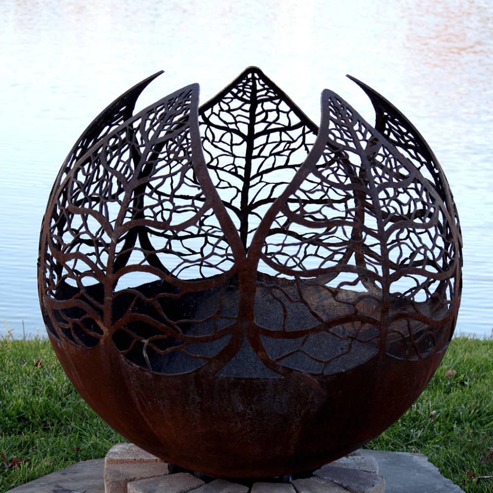 The Fire Pit Gallery Autumn Sunset Steel Fire Pit by the lake - detail view