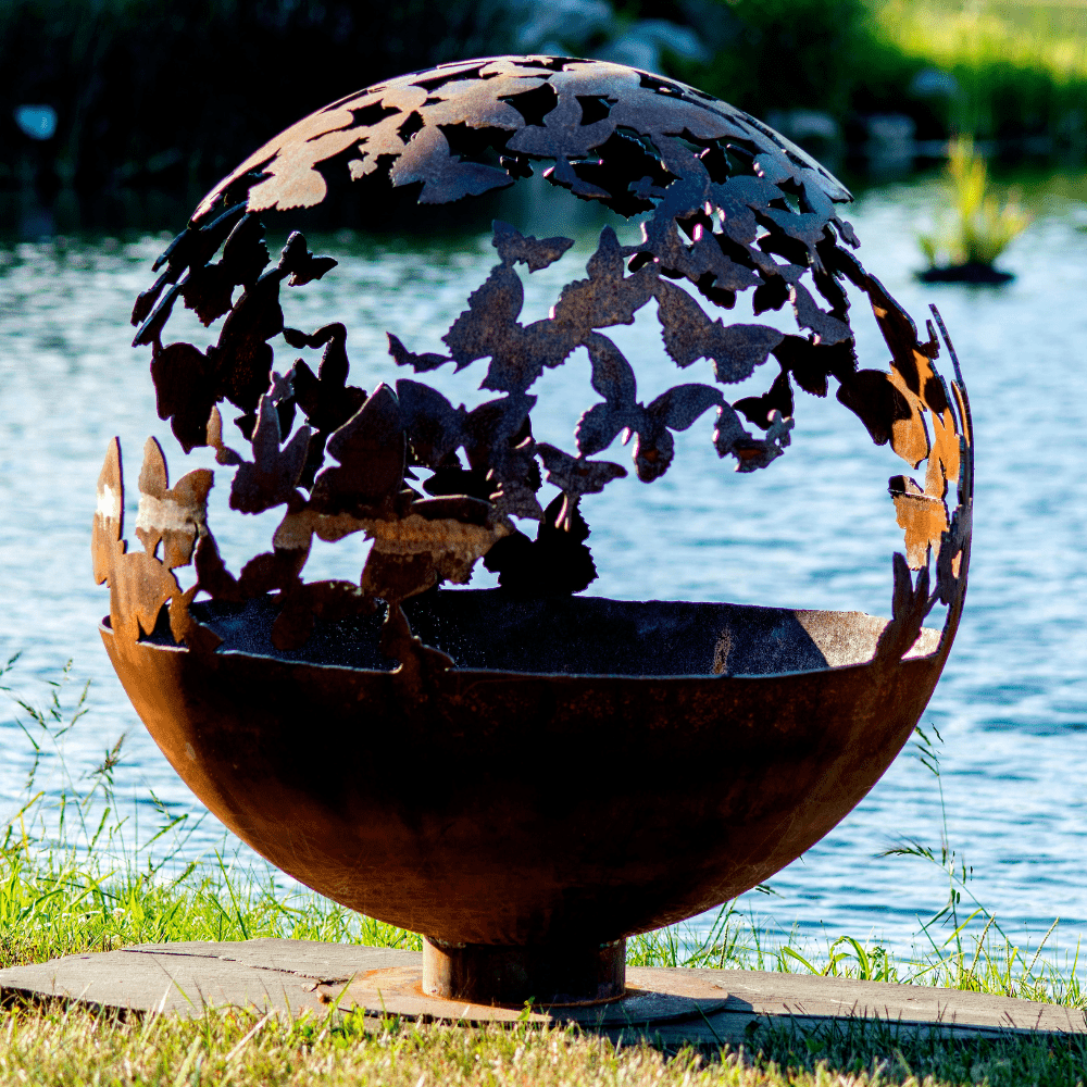 The Fire Pit Gallery Butterfly Wings Steel Fire Bowl side view - close-up view