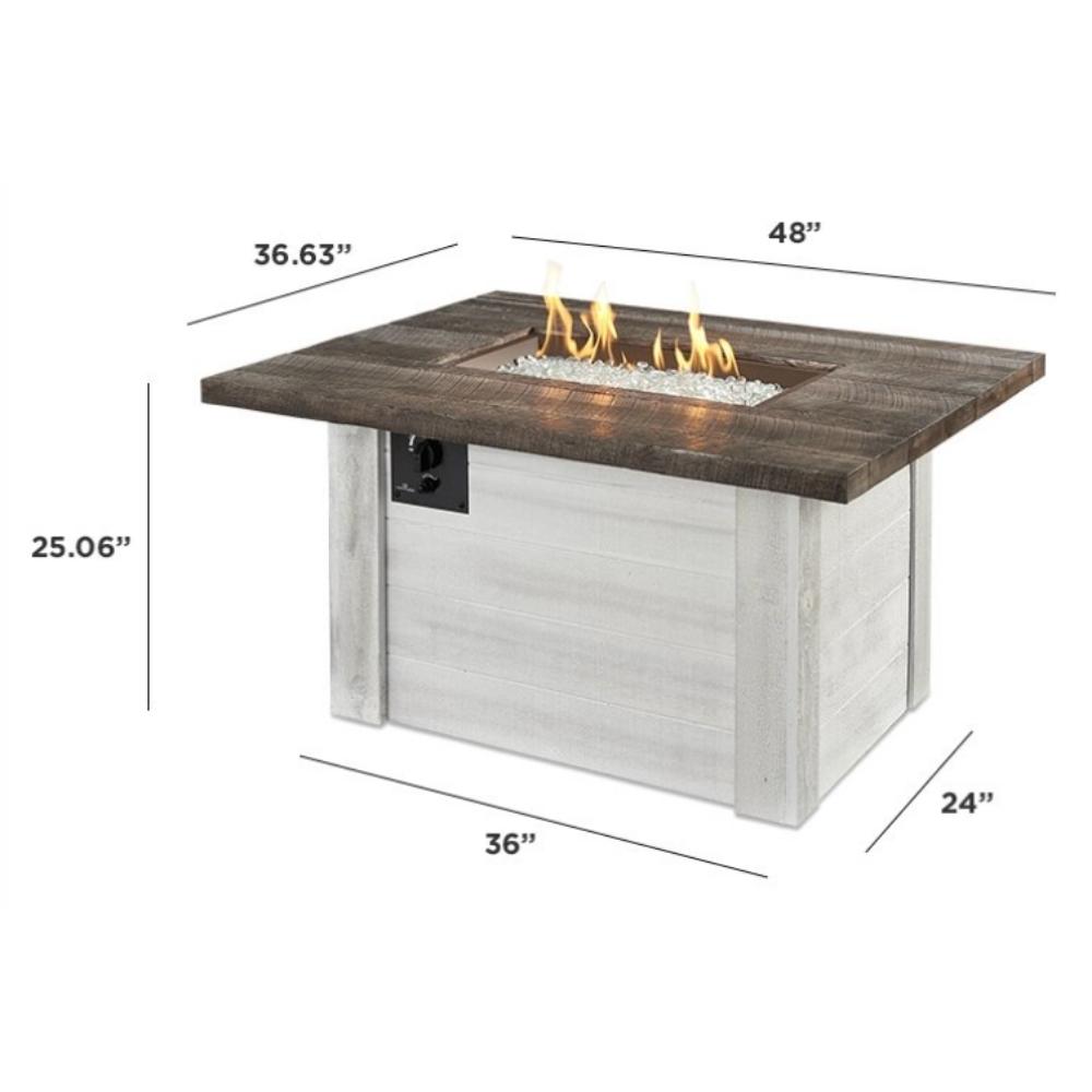 The Outdoor GreatRoom Company Alcott 48&quot; Rectangular Gas Fire Pit Table Specs