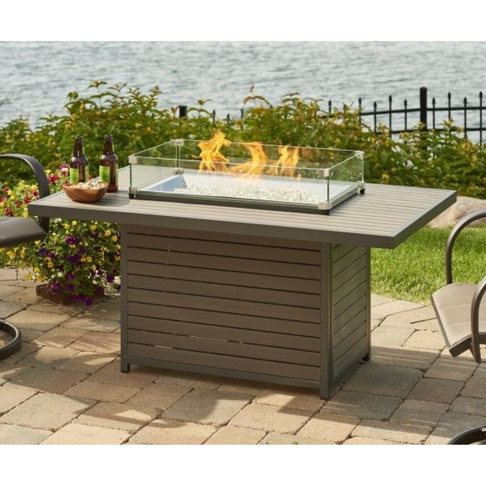 The Outdoor GreatRoom Company Brooks 50&quot; Taupe Gas Fire Pit Table with Optional Wind Guard