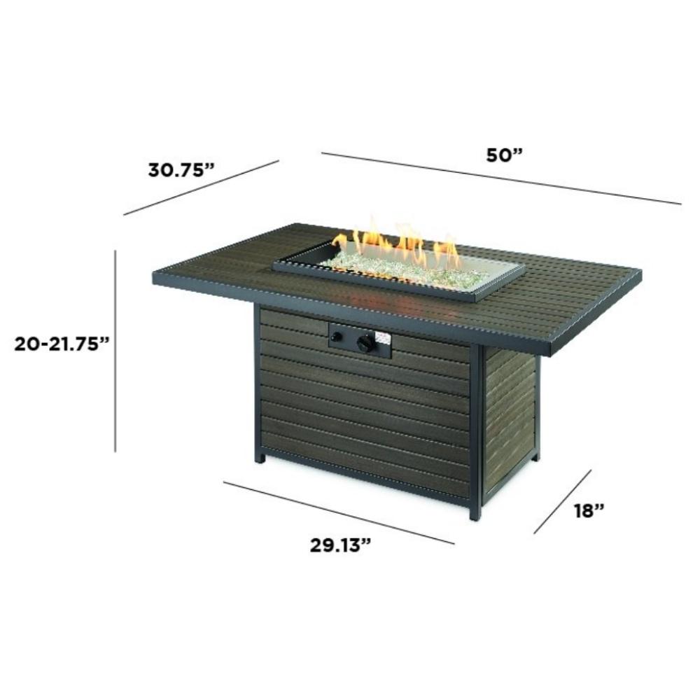 The Outdoor GreatRoom Company Brooks 50&quot; Rectangular Gas Fire Pit Table Specs