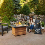 Darien 42-inch Rectangular Gas Fire Pit Table with Wind Guard and Teak Base