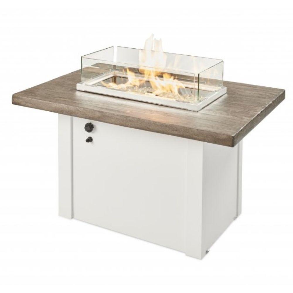 Havenwood 44-inch Driftwood Rectangular Gas Fire Pit Table with Wind Guard