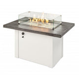 Havenwood 44" Stone Gray Rectangular Fire Pit Table with Wind Guard and White Base