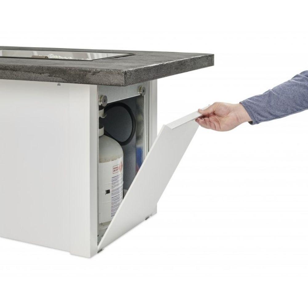 Havenwood 44&quot; Stone Gray Rectangular Gas Fire Pit Table Access door with White Base