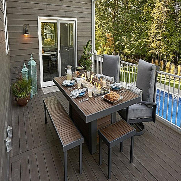 Kenwood 81-inch Gas Fire Pit in dining area