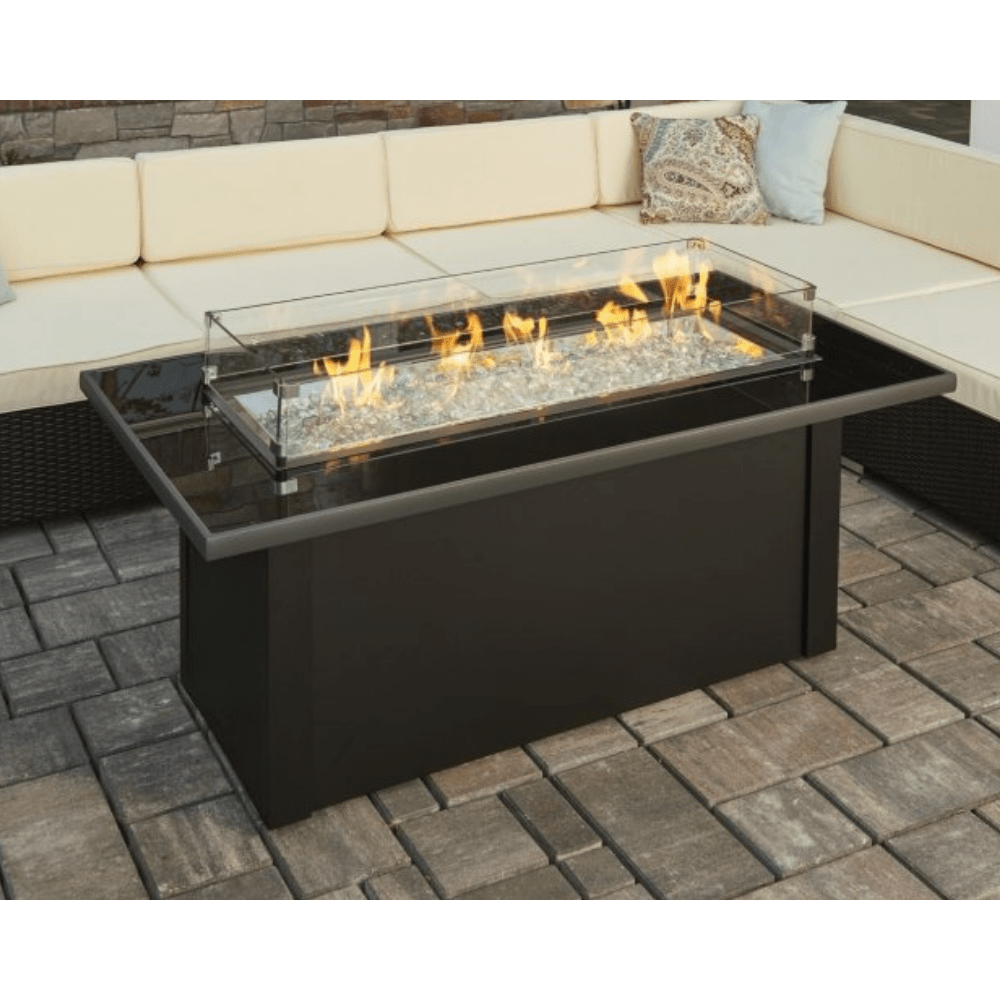 The Outdoor GreatRoom Company Monte Carlo 59&quot; Linear Fire Pit Table with wind guard