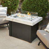 White Providence Rectangular Gas Fire Pit Table with Optional Wind Guard