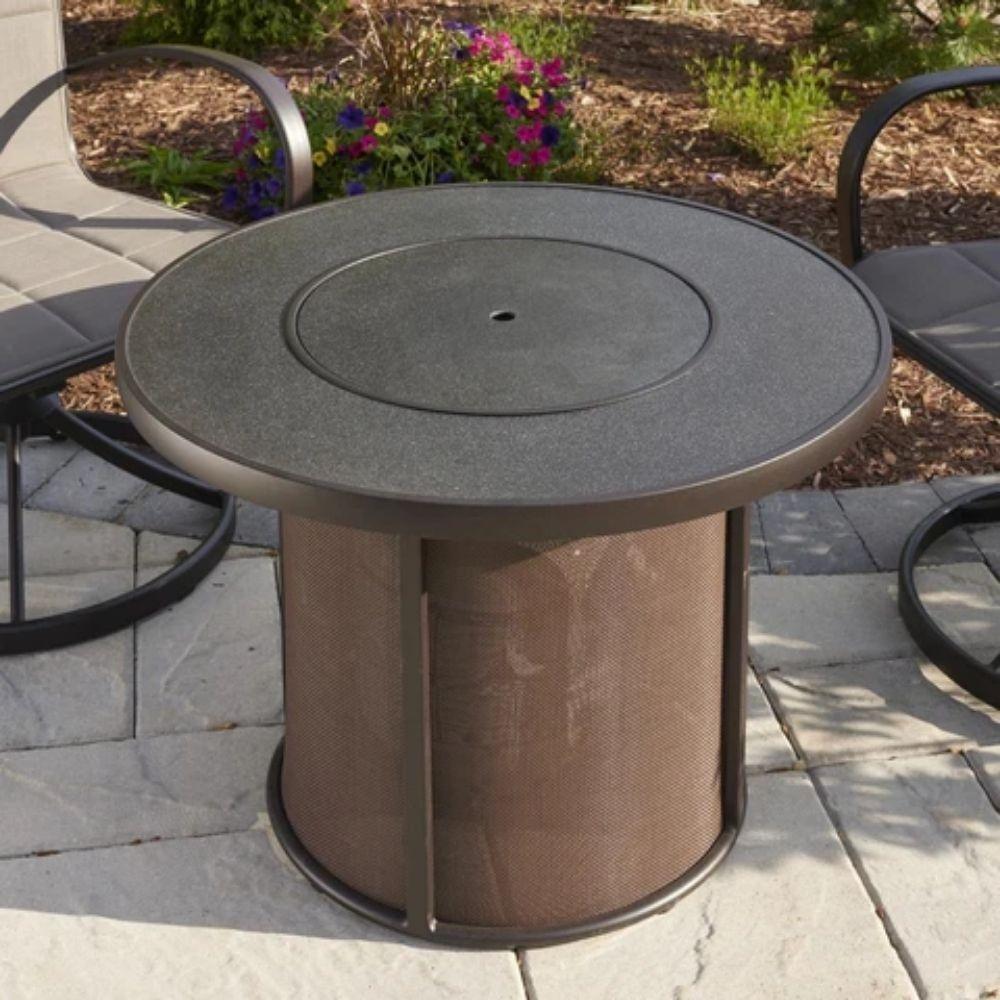 The Outdoor GreatRoom Company Stonefire Brown Round Gas Fire Pit Table with Cover
