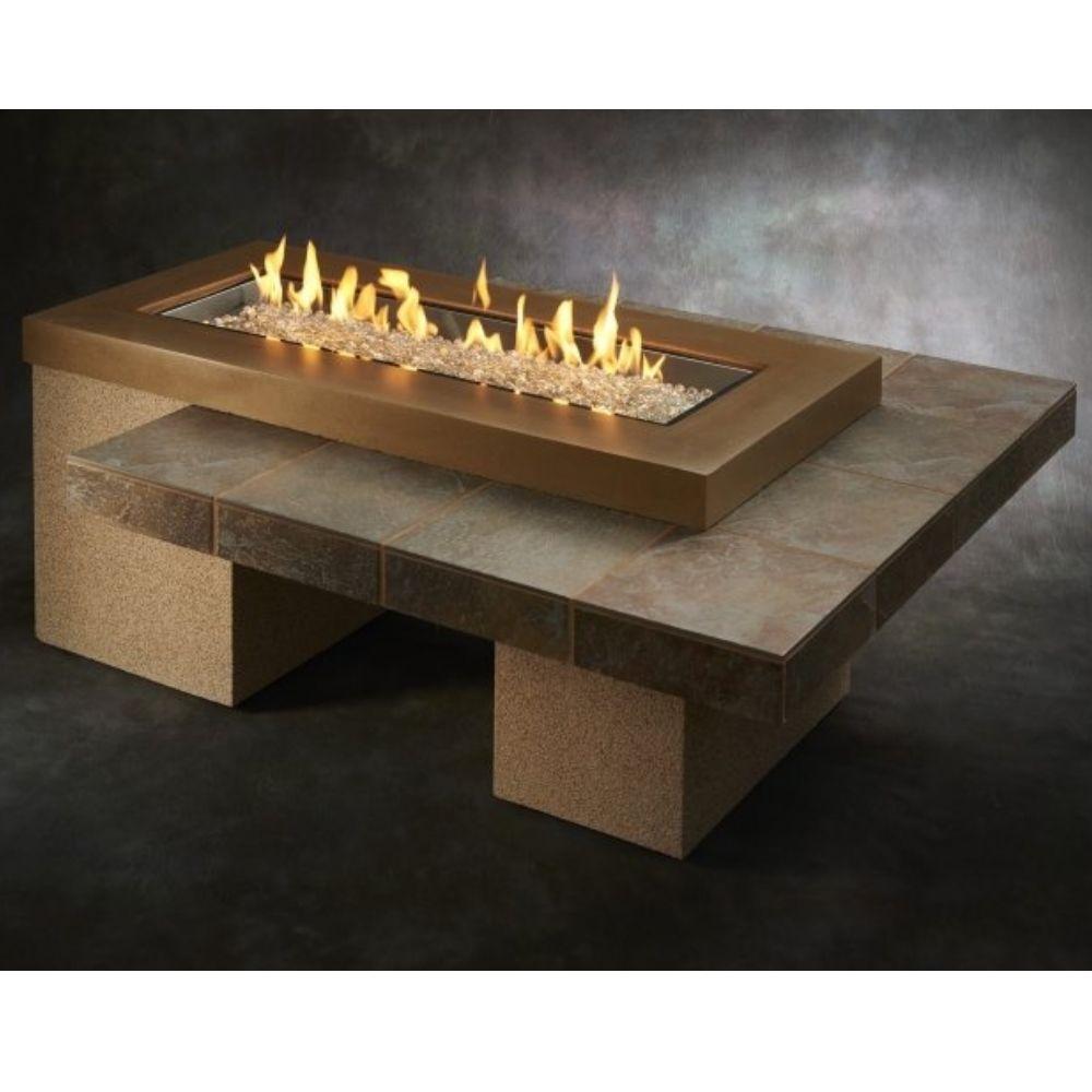 The Outdoor GreatRoom Company Uptown 65&quot; Brown Linear Fire Pit Table in Seating Area