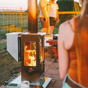 Outdoor party with the Timber Stoves Big Timber Pellet Patio Heater