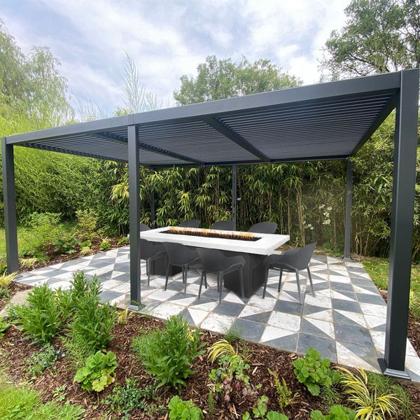 Top Fires Alameda Black and White Steel Gas Fire Pit Table in Outdoor Area