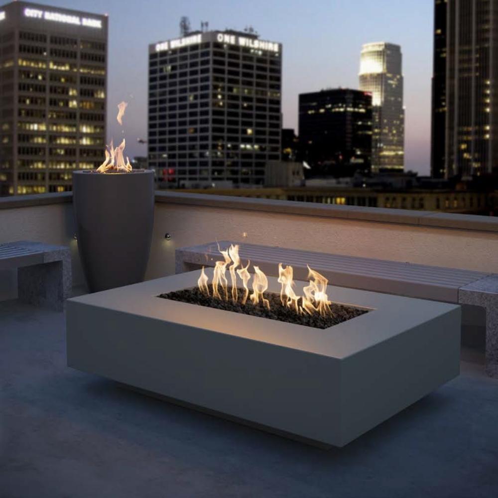 Top Fires Cabo 56-inch Linear GFRC Gas Fire Pit Table in Rooftop - side view