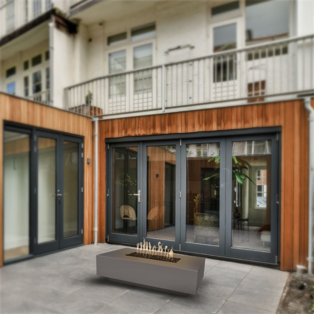 Top Fires Cabo 56&quot; Chestnut Gas Fire Pit Table in Outdoor Area