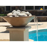 Top Fires Round Concrete Gas Fire and Water Bowl Poolside - angle view