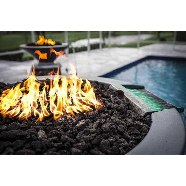 Top Fires Round Concrete Gas Fire and Water Bowl with Lava Rocks - lifestyle view