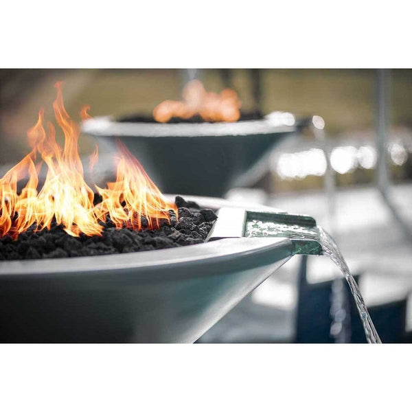 Top Fires Round Concrete Gas Fire and Water Bowl Side View - installation view