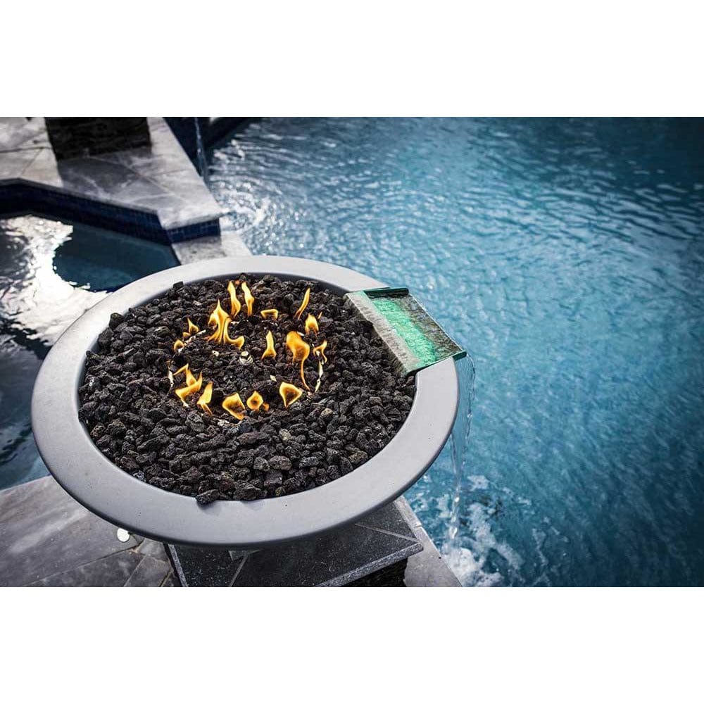 Top Fires Round Concrete Gas Fire and Water Bowl with Lava Rocks - close-up view