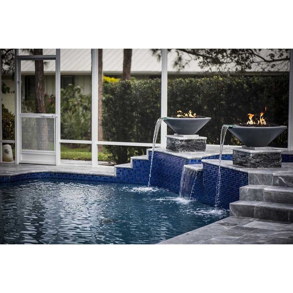 Top Fires Round Concrete Gas Fire and Water Bowl in Gray Pool Accent - room setting
