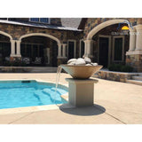 Top Fires Round Concrete Gas Fire and Water Bowl Poolside - angle view