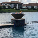 Top Fires Round Concrete Gas Fire and Water Bowl with Fire Glass - angle view