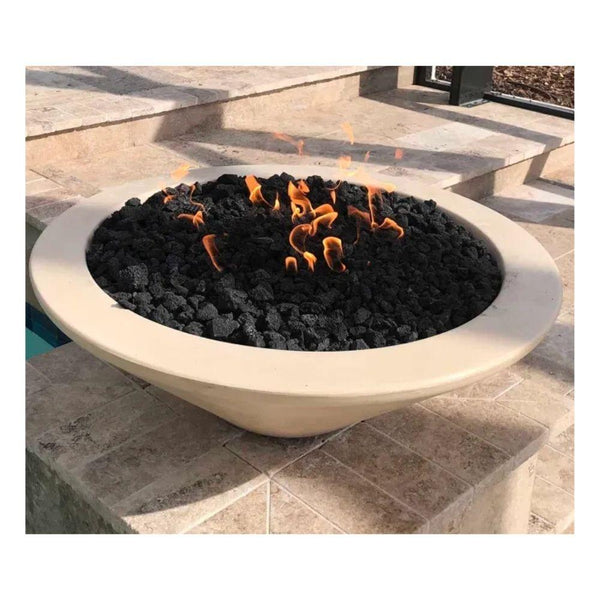 Top Fires 24-inch Round Concrete Electronic Ignition Gas Fire Bowl beside the pool - side view