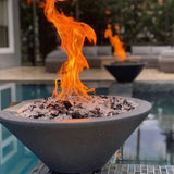 Top Fires 24-inch Round Concrete Electronic Ignition Gas Fire Bowl in pool area - lifestyle view