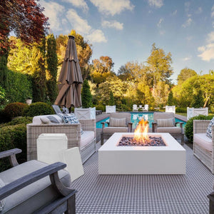 White Fire Pit and Propane Tank Enclosure in Poolside Patio