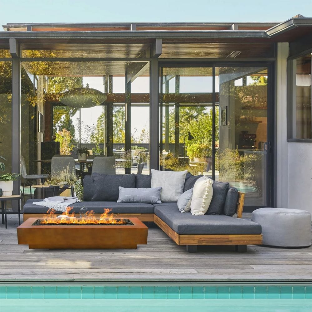 Top Fires Coronado 84&quot; Corten Steel Gas Fire Pit in Patio