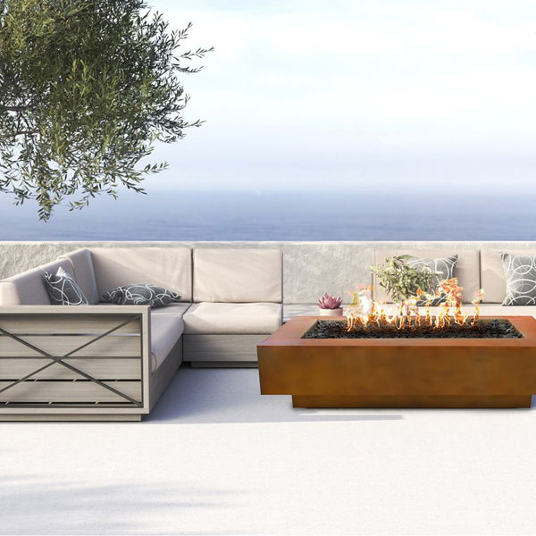 Top Fires Coronado 60" Corten Steel Fire Pit in Patio Overlooking Sea
