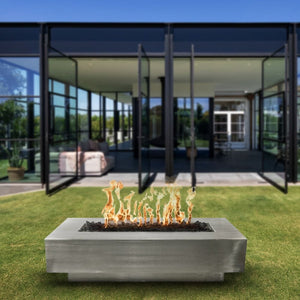 Top Fires Coronado 84" Stainless Steel Fire Pit on the Grass