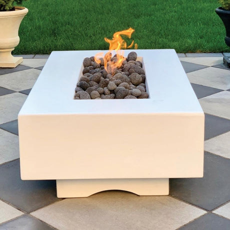 Top Fires Del Mar 60-inch Rectangular GFRC Gas Fire Pit in yard - side view