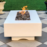 Top Fires Del Mar 60-inch Rectangular GFRC Gas Fire Pit in yard - side view
