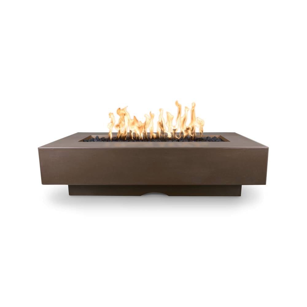 Top Fires Del Mar Rectangular GFRC Gas Fire Pit in Chocolate - room setting