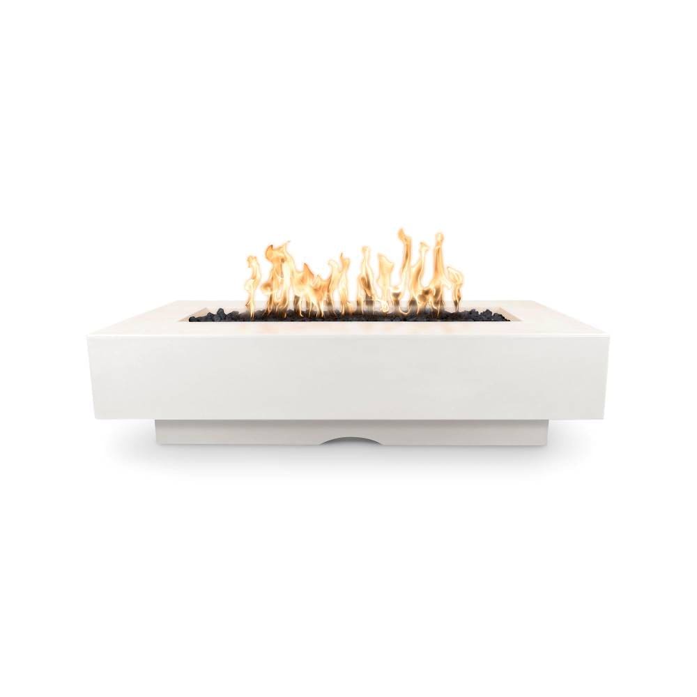 Top Fires Del Mar Rectangular GFRC Gas Fire Pit in Limestone - front view