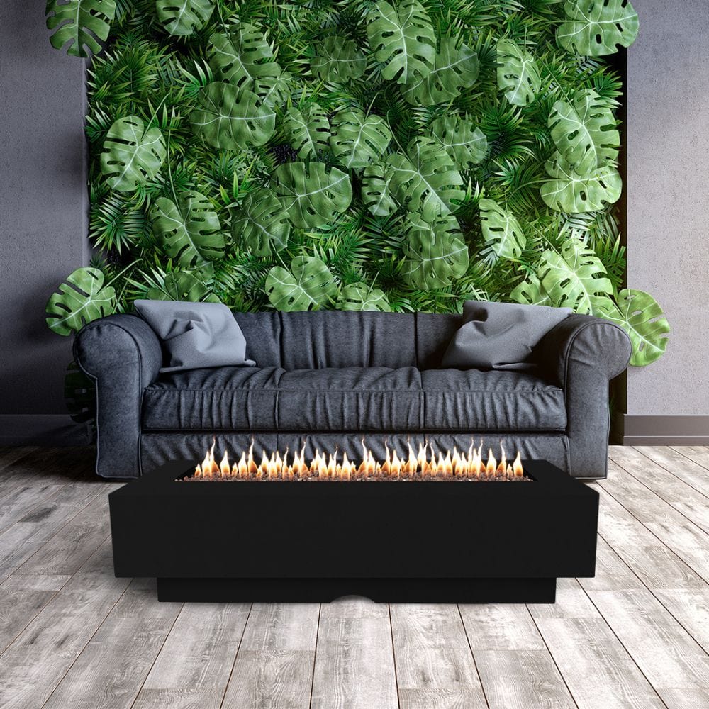 Top Fires 96" Del Mar Black Fire Pit Table in Outdoor Patio - close-up view