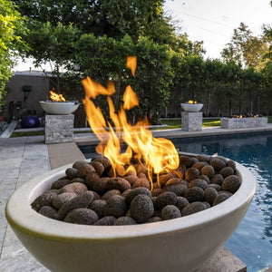 Top Fires Luna Limestone Gas Fire Pits in Pool Area