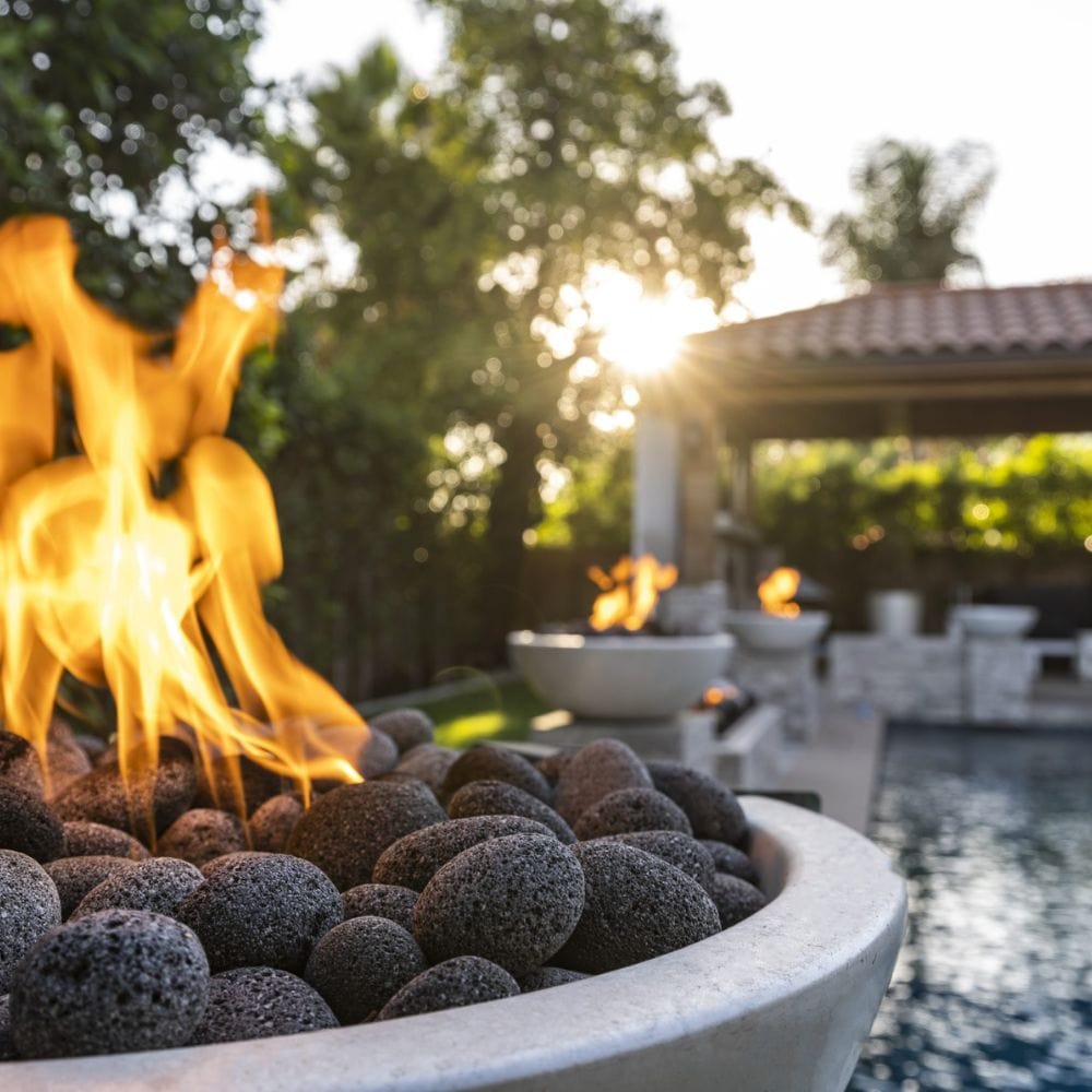 Top Fires Luna Limestone Gas Fire Pits with Polished Lava Rocks
