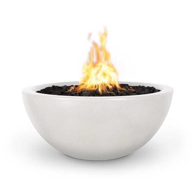 Top Fires Luna Round Concrete Gas Fire Pit Limestone - front view