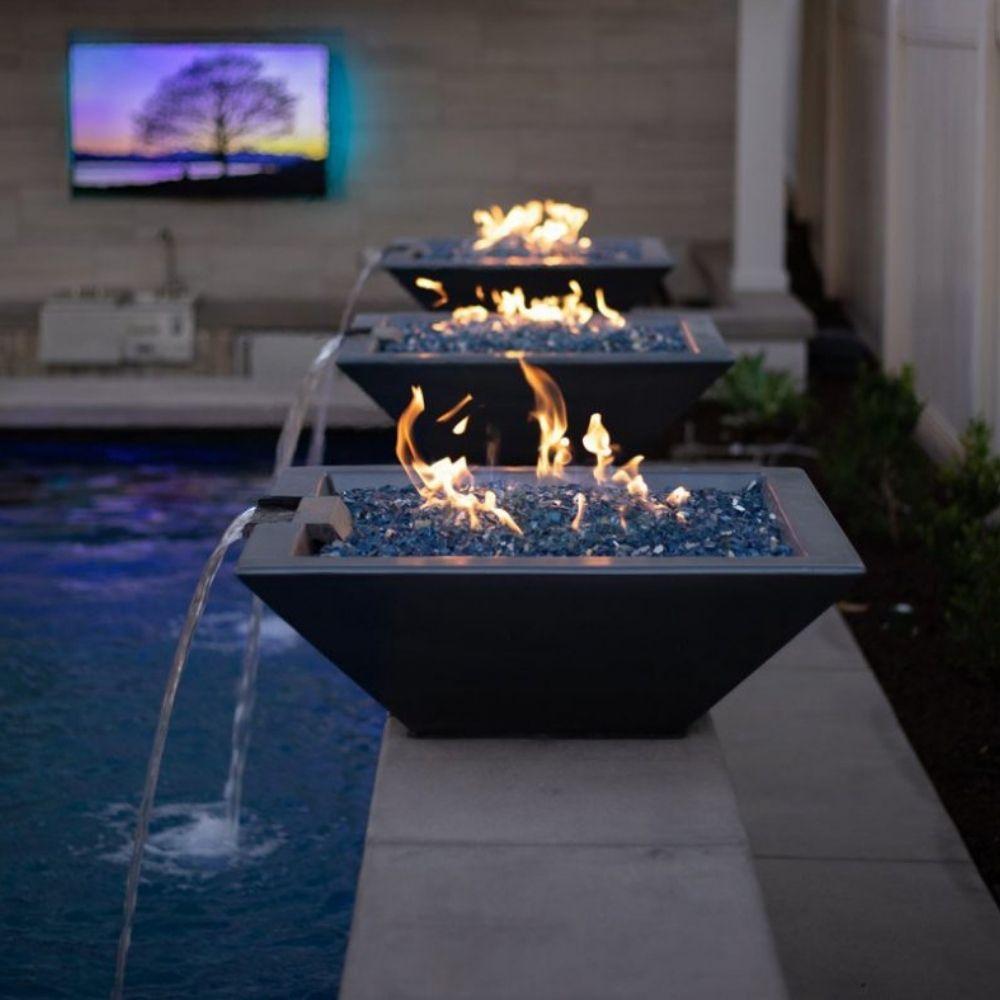 Top Fires Square Black Concrete Electronic Gas Fire and Water Bowl - side view