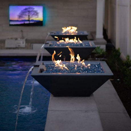 Top Fires Square Black Concrete Electronic Gas Fire and Water Bowl - side view