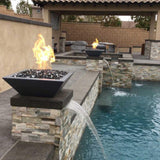 Top Fires Square Concrete Electronic Gas Fire and Water Bowl in a Pool Setting - lifestyle view