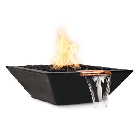 Top Fires Maya Square GFRC Gas Fire and Water Bowl in Black - front view
