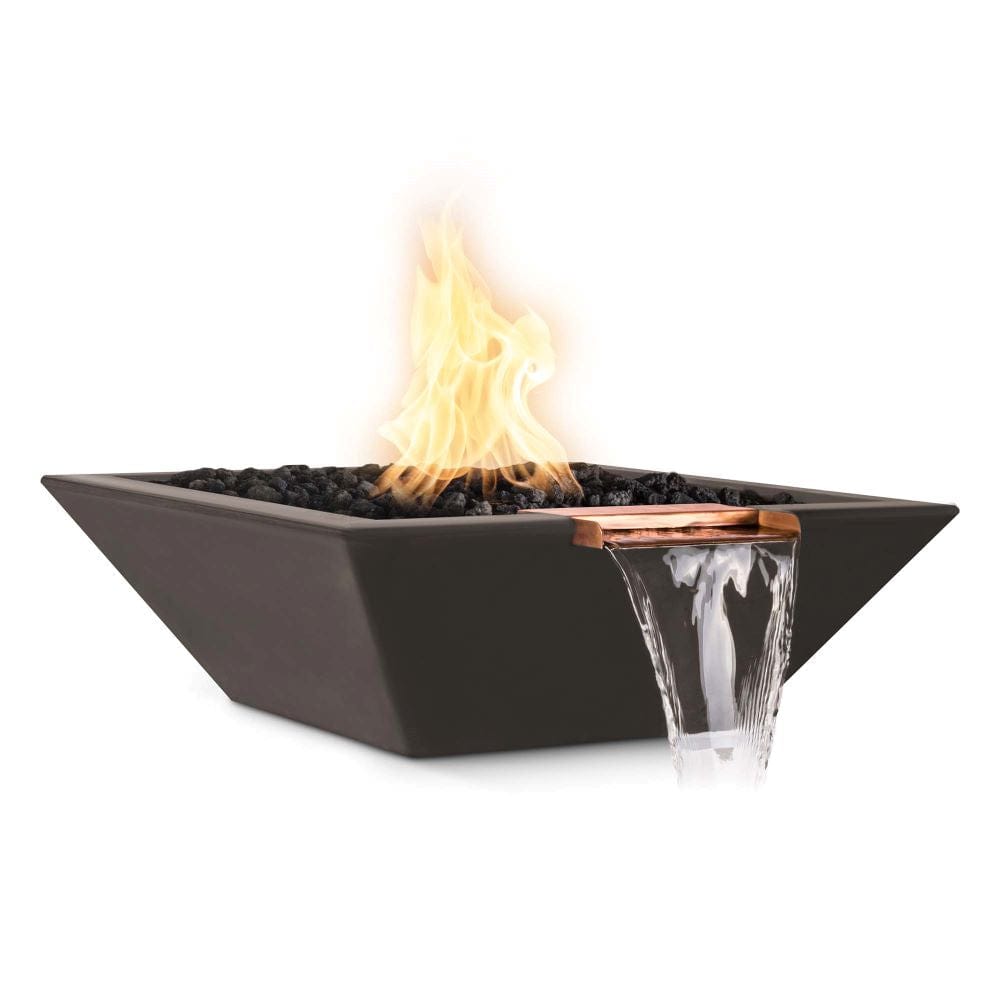 Top Fires Maya Square GFRC Gas Fire and Water Bowl in Chocolate - angle view