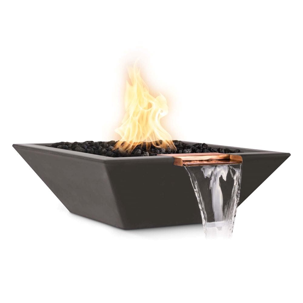 Top Fires Maya Square GFRC Gas Fire and Water Bowl in Chestnut - angle view