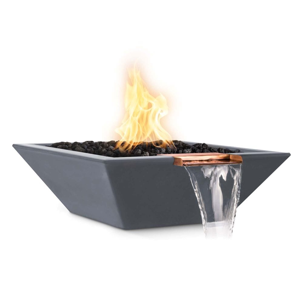 Top Fires Maya Square GFRC Gas Fire and Water Bowl in Gray - angle view